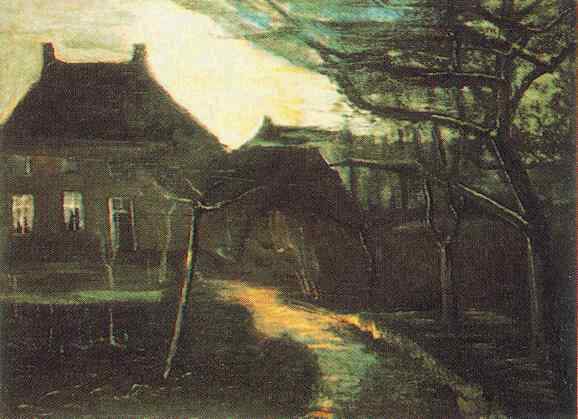 Картина Ван Гога Дом священника в Нюэнене в лунном свете 1885